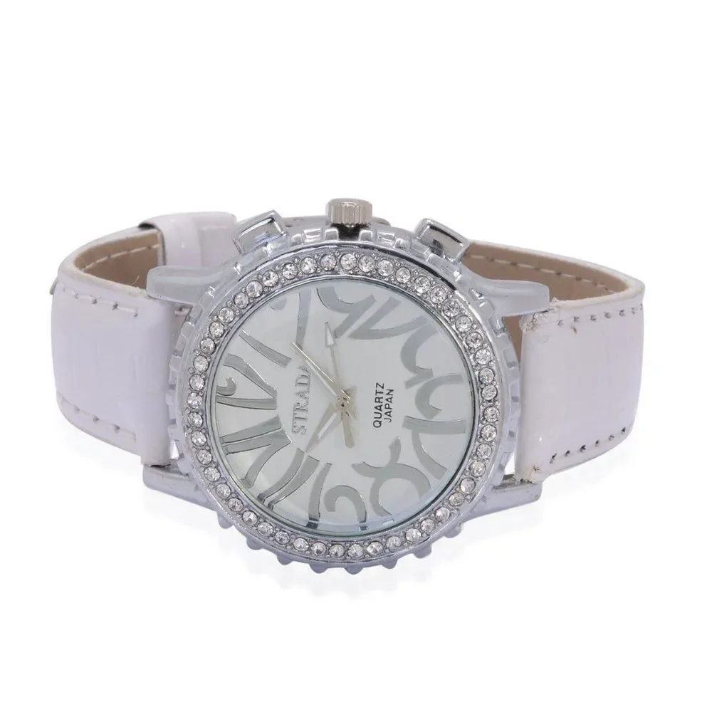 STRADA Austrian Crystal Watch Faux Leather Band